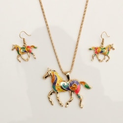 Set med färgglatt hästsmycke + örhängen Guld one size