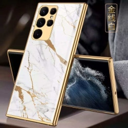 Luksus Samsung S22, Plus & Ultra shell hvid marmor mønster guld White S22 Plus