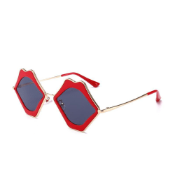Solbriller med røde lepper munn svart - gullfarget metallinnfatn Red one size