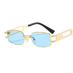 Smala solglasögon rektangulära glas unika retro guldbågar hiphop Blue one size