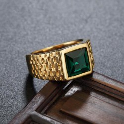 Handgjord ring med stor grön gul kristall för män i 18K guld Green one size