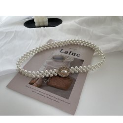 Elastisk belte for midjen med perler og stilige smykker White one size