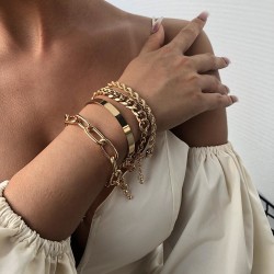 Armband i set á 4 stk guld bohemiskt smycke hip hop kedjor Guld one size