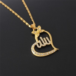 18k gold plated chain Allah muslim with zircon diamond heart Gold one size
