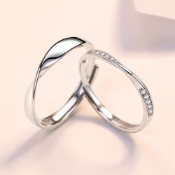 Matchande silverpläterade ringar med zirkon par-ring valentines Silver one size