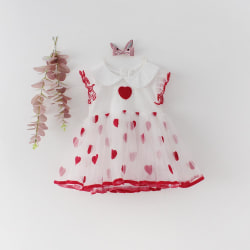 Utrolig søt kjole med tyll røde hjerter krage hvit Red