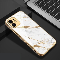 iPhone 12 Pro Max lyxigt glas-skal guld marmormönster svart vit White one size