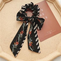 Klassisk Scrunchie rosett vintage tryck blommor band färger Black Black