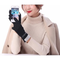 Handskar i fleece & rosett som används med Mobil touch iPad Black one size