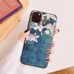 iPhone 13 Pro Max Mini skal blå vit vackra blommor silikon Blue one size