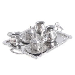 10st 1/12 Dockhus Miniatyr Silver Metall Te Kaffebricka Tab One Size