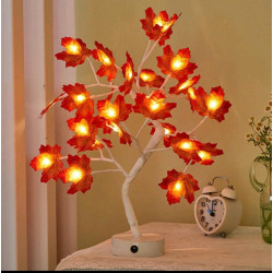 LED-ljusträd, lönnlöv Varmvitt ljusträd, justerbara grenar, 24 lysdioder, för julfestsdekoration, USB/batteridriven vit gren