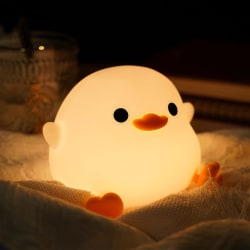 DoDo Duck Night Light, Cute Duck Lamp, Silikondimbar Nursery Nightlight, Uppladdningsbar LED sänglampa med 20 minuters timer och tryck