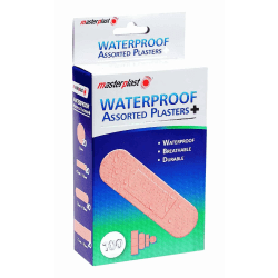 100-Pack MasterPlast Waterproof Plåster 4 storlekar Vattentätt Ljusbrun