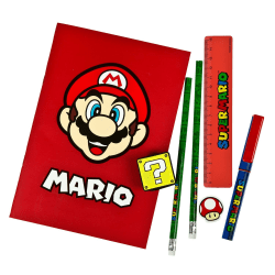 7-Pack Super Mario Stationery Set Skolset Med Pennor Antecknings multifärg