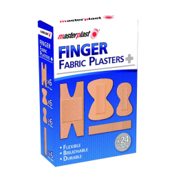 24-Pack MasterPlast Finger Plåster Fabric 4 storlekar Ljusbrun