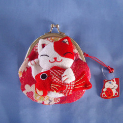Lucky Cat Myntväska Case Lovely e Multi-color Pocket Cloth Red Cat