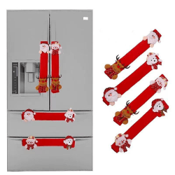 Santa Snowman Köksredskap Halkfritt Kök Kylskåp Mikrovågsugn Diskmaskin Dörrhandtag Handskar (röd pläd)