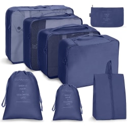 Reseförpackningskuber, multifunktions 8 st/ set Resekuber Bagageorganisatör Vattentät resekompressionsväska Resväska Essential-väska, mörk marinblå