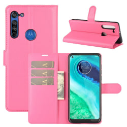 Motorola Moto G8 - Litchi Plånboksfodral - Rosa Pink Rosa