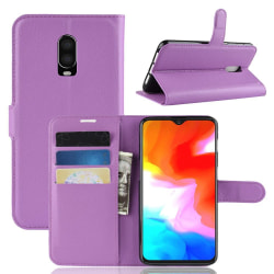 OnePlus 6T - Litchi Plånboksfodral - Lila Purple Lila