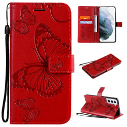 Samsung Galaxy S21 - Butterfly Läder Fodral - Röd Red Röd