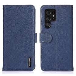 KHAZNEH Samsung Galaxy S22 Ultra Fodral Litchi Äkta Läder Blå