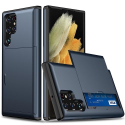 Samsung Galaxy S22 Ultra Skal Hybrid Med Kortfack Mörk Blå