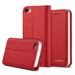 iPhone 5/5S/SE - LC.IMEEKE Läder Flip Fodral - Röd Red Röd