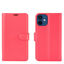 iPhone 12 Mini - Litchi Textur Fodral - Röd Red Röd