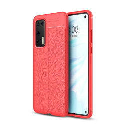 Huawei P40 - Litchi Textur Skal - Röd Red Röd