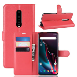 OnePlus 7 Pro - Litchi Plånboksfodral - Rosa Red Röd