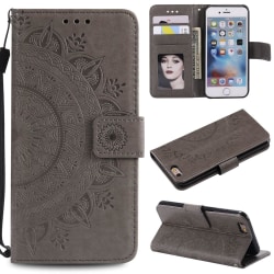 iPhone 6/6S - Mandala Läder Fodral - Grå Grey Grå