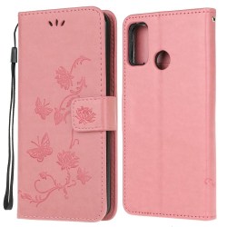 Motorola Moto G10/G20/G30 - Tryckt Flower/Butterfly Fodral - Ros Pink Rosa