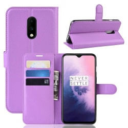 OnePlus 7 - Litchi Plånboksfodral - Lila Purple Lila
