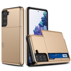 Samsung Galaxy S21 - Hybrid Skal Med Kortfack - Guld Gold Guld