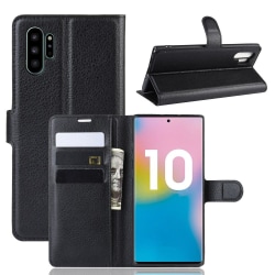 Samsung Galaxy Note 10 Plus - Litchi Plånboksfodral - Svart Black Svart