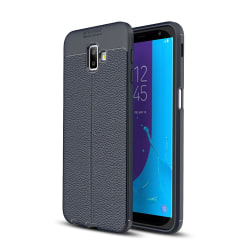 Samsung Galaxy J6 Plus - Litchi läderskal - Mörk Blå DarkBlue Mörk Blå