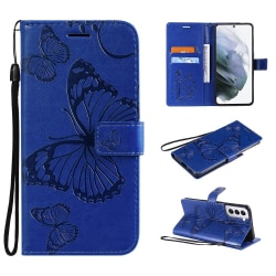 Samsung Galaxy S21 - Butterfly Läder Fodral - Blå Blue Blå