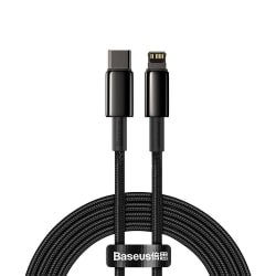 Baseus 2m 20W PD USB-C - Lightning Flätad Nylon Kabel - Svart Black Svart