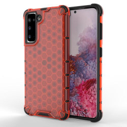 Samsung Galaxy S21 - Armor Honeycomb Textur Skal - Röd Red Röd