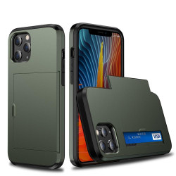iPhone 12 Pro Max - Hybrid Skal Med Kortfack - Grön Green Grön