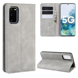 Samsung Galaxy S20 FE - Silkeslent Läderfodral - Grå Grey Grå