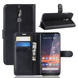 Nokia 3.2 - Litchi Plånboksfodral - Svart Black Svart