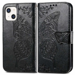 iPhone 13 - Butterfly Print Läder Fodral - Svart