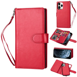 iPhone 12 Mini - 9-korts 2in1 Magnet/Fodral - Röd Red Röd
