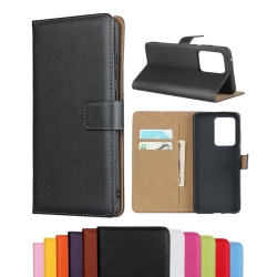 Samsung S20 Ultra - Plånboksfodral I Äkta Läder - Välj Färg! Black Svart