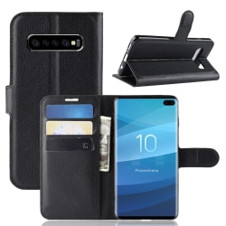 Samsung Galaxy S10 Plus - Litchi Plånboksfodral - Svart Black Svart