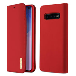 Samsung Galaxy S10 - DUX DUCIS Äkta Läder Plånboksfodral - Röd Red Röd