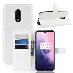OnePlus 7 - Litchi Plånboksfodral - Vit White Vit